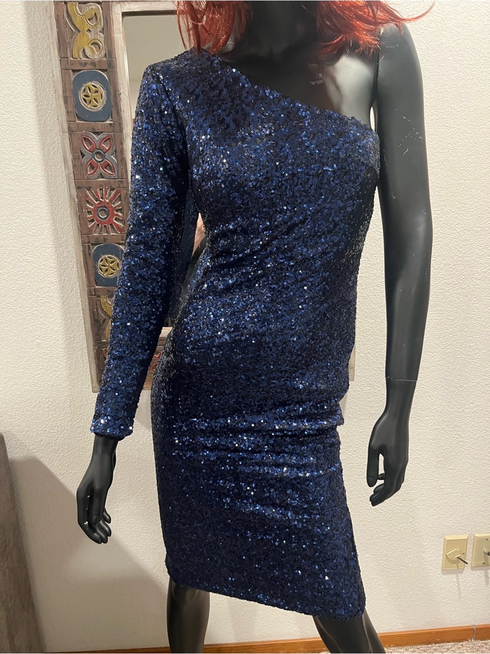 Classy, sexy one sleeve sequin cocktail dress prom